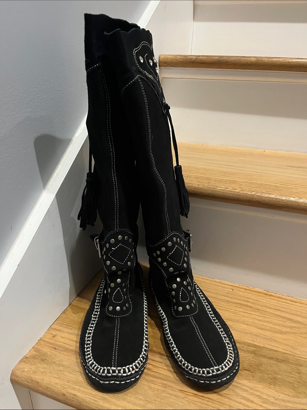 Steve Madden Black Studded Tassel Knee-High Boots